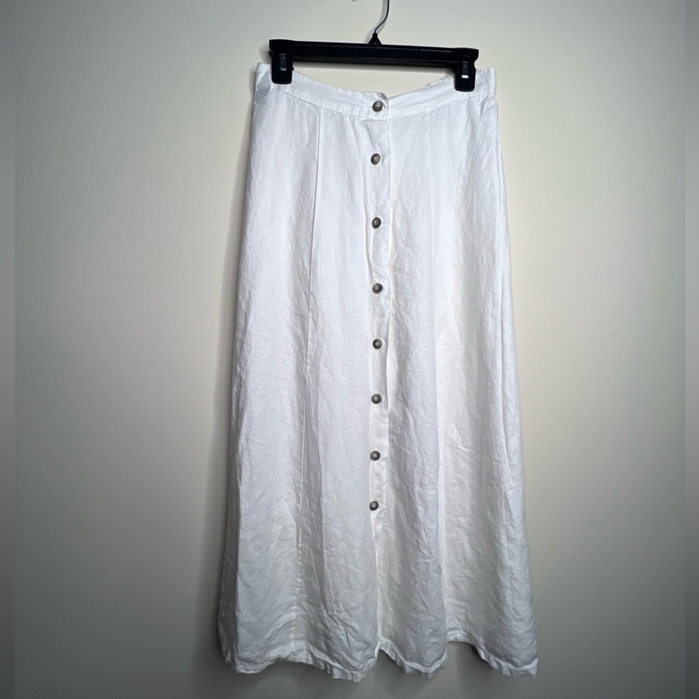 Bryn Walker 100% Linen Button Front Midi Skirt White Small